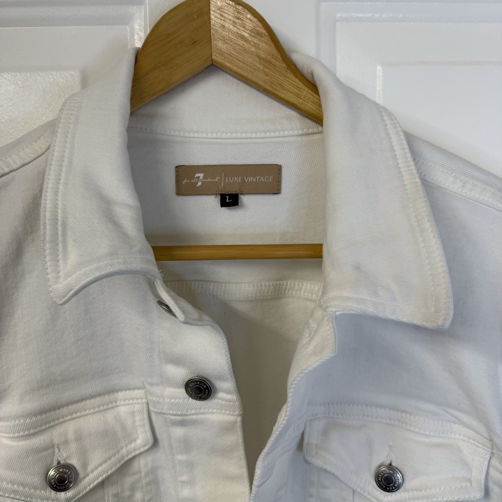 Vintage 7 FOR‎ ALL MANKIND Luxe Denim Trucker Jacket White Women Sz Large - Picture 4 of 6